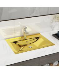 Lavabo avec trop-plein 60x46x16 cm Céramique Doré | Mobilier & Déco