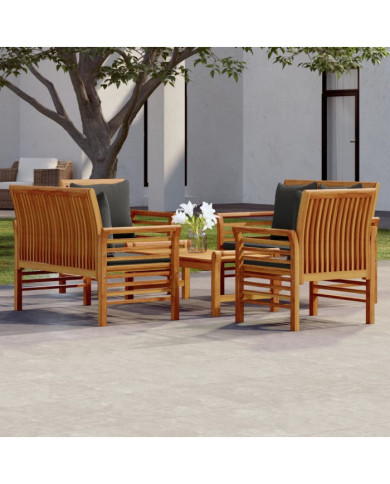 Salon de jardin avec coussins 5 pcs Bois d'acacia solide | Mobilier & Déco