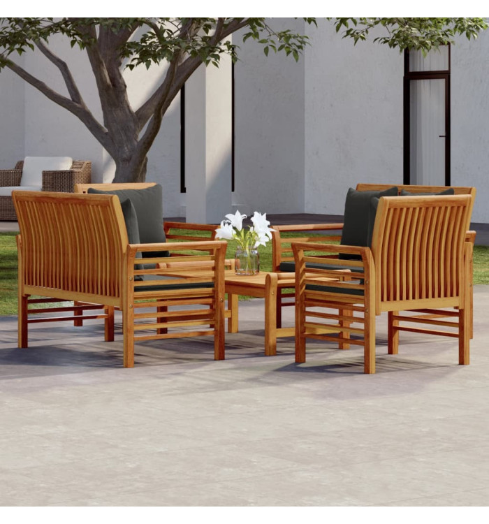 Salon de jardin avec coussins 5 pcs Bois d'acacia solide | Mobilier & Déco