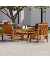 Salon de jardin avec coussins 5 pcs Bois d'acacia solide | Mobilier & Déco