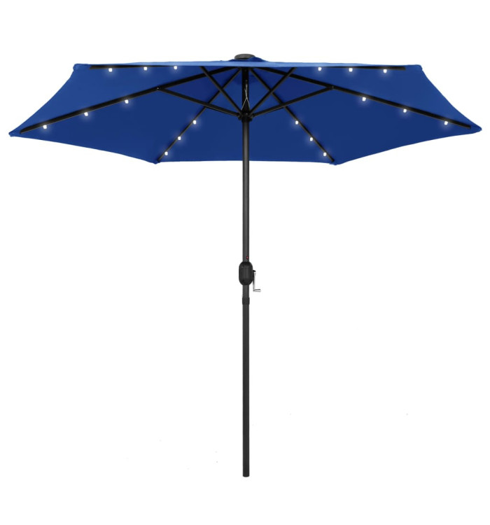 Parasol de jardin et lumières LED mât en aluminium bleu azuré | Mobilier & Déco