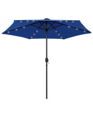Parasol de jardin et lumières LED mât en aluminium bleu azuré | Mobilier & Déco