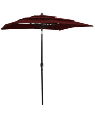 Parasol de jardin à 3 niveaux mât en aluminium rouge bordeaux | Mobilier & Déco