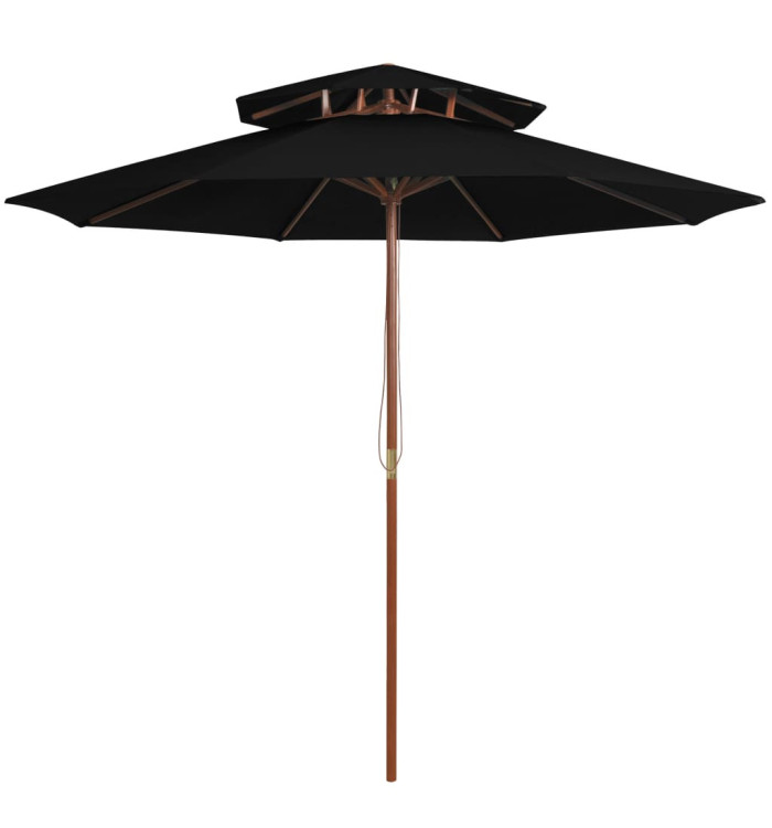Parasol à deux étages avec mât en bois noir 270 cm | Mobilier & Déco