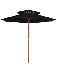 Parasol à deux étages avec mât en bois noir 270 cm | Mobilier & Déco
