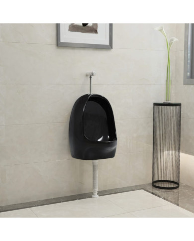 Urinoir suspendu avec valve de chasse d'eau Céramique Noir | Mobilier & Déco