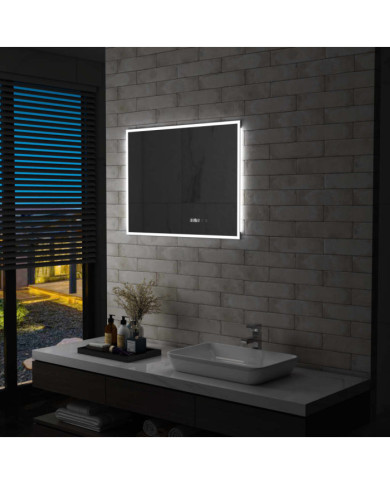 Miroir à LED et capteur tactile et affichage d'heure 80x60 cm | Mobilier & Déco