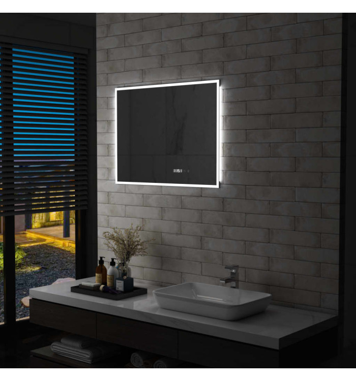 Miroir à LED et capteur tactile et affichage d'heure 80x60 cm | Mobilier & Déco