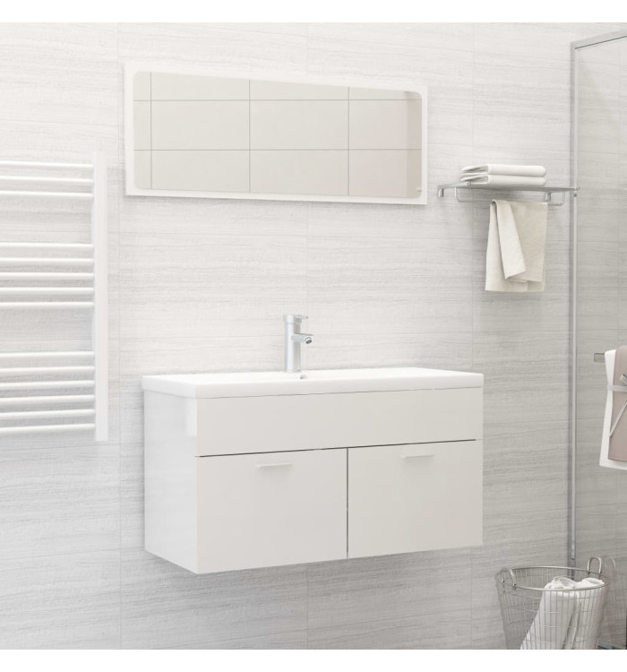 Ensemble de meubles de bain Blanc brillant Bois d'ingénierie | Mobilier & Déco