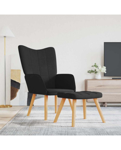 Chaise de relaxation avec tabouret Noir Tissu | Mobilier & Déco