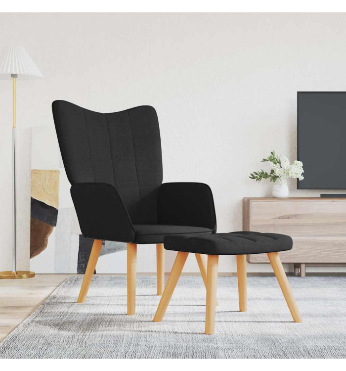 Chaise de relaxation avec tabouret Noir Tissu | Mobilier & Déco