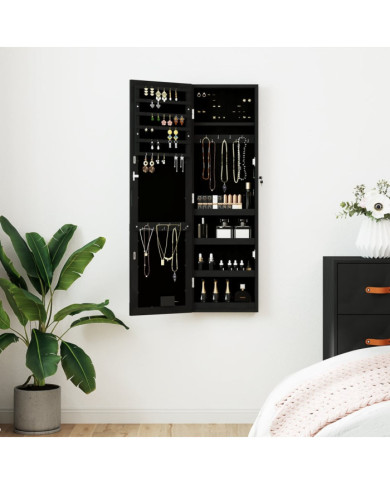 Armoire à bijoux avec miroir et éclairage LED mural noir | Mobilier & Déco