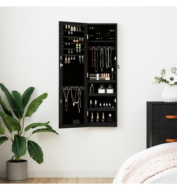 Armoire à bijoux avec miroir et éclairage LED mural noir | Mobilier & Déco