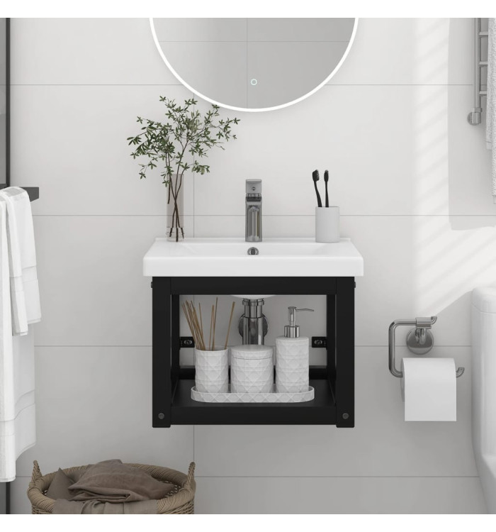 Cadre de lavabo de salle de bain mural Noir 40x38x31 cm Fer | Mobilier & Déco