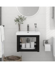 Cadre de lavabo de salle de bain mural Noir 40x38x31 cm Fer | Mobilier & Déco