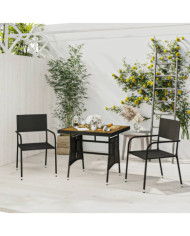Mobilier à dîner d'extérieur 3 pcs Résine tressée Noir | Mobilier & Déco