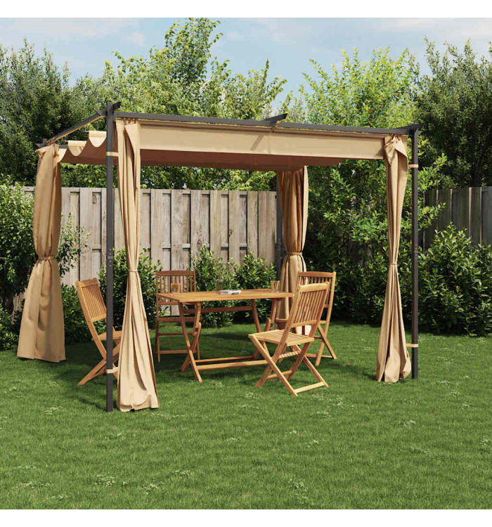 Tonnelle avec rideaux 3x3 m Taupe Acier | Mobilier & Déco