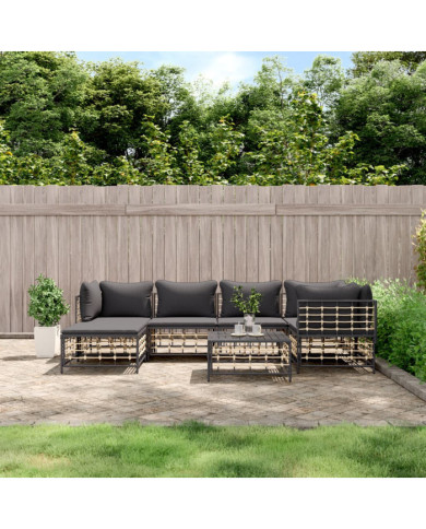 Salon de jardin 7 pcs avec coussins anthracite résine tressée | Mobilier & Déco