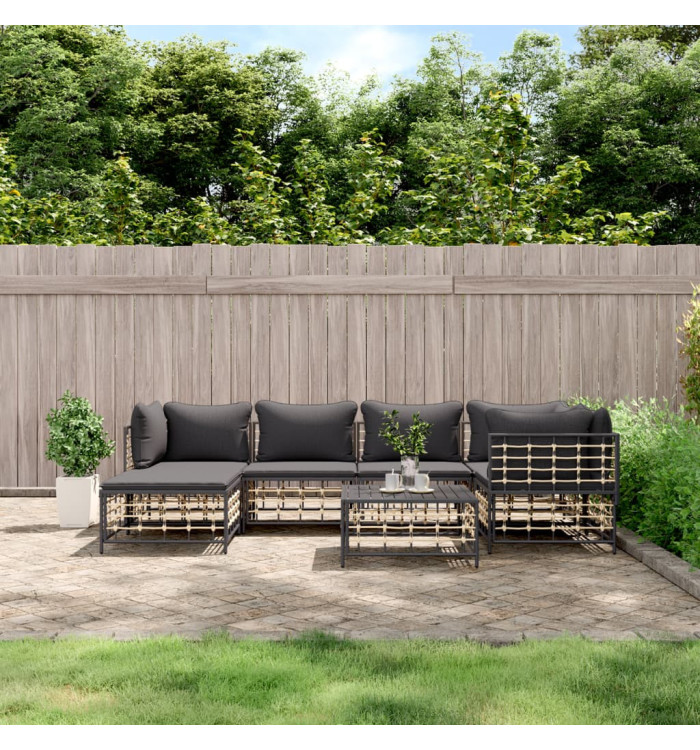Salon de jardin 7 pcs avec coussins anthracite résine tressée | Mobilier & Déco