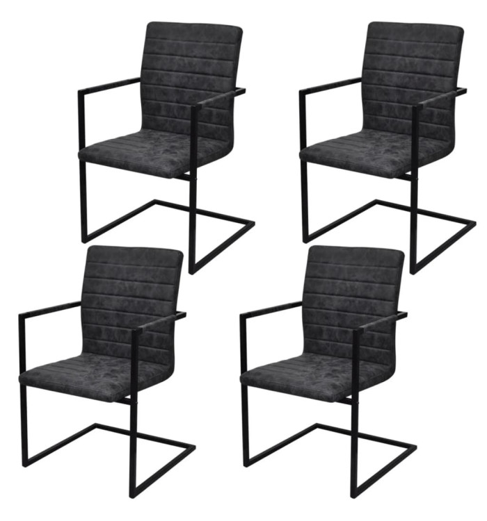 Chaises à manger cantilever lot de 4 noir similicuir | Mobilier & Déco