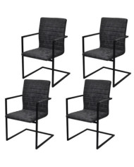 Chaises à manger cantilever lot de 4 noir similicuir | Mobilier & Déco