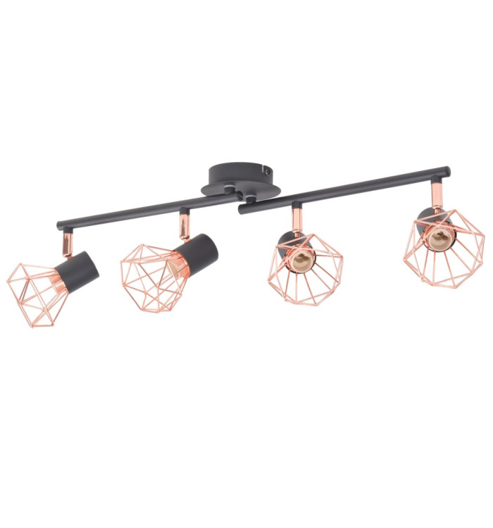 Plafonnier avec 4 projecteurs E14 Noir et cuivre | Mobilier & Déco
