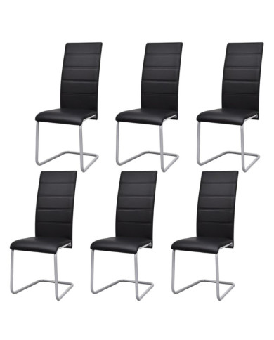 Chaises à manger cantilever lot de 6 noir similicuir | Mobilier & Déco