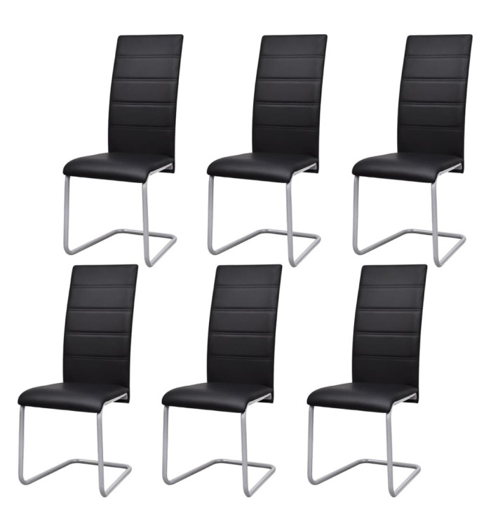 Chaises à manger cantilever lot de 6 noir similicuir | Mobilier & Déco