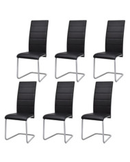Chaises à manger cantilever lot de 6 noir similicuir | Mobilier & Déco