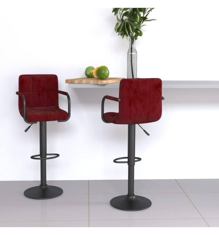 Tabourets de bar lot de 2 rouge bordeaux velours | Mobilier & Déco
