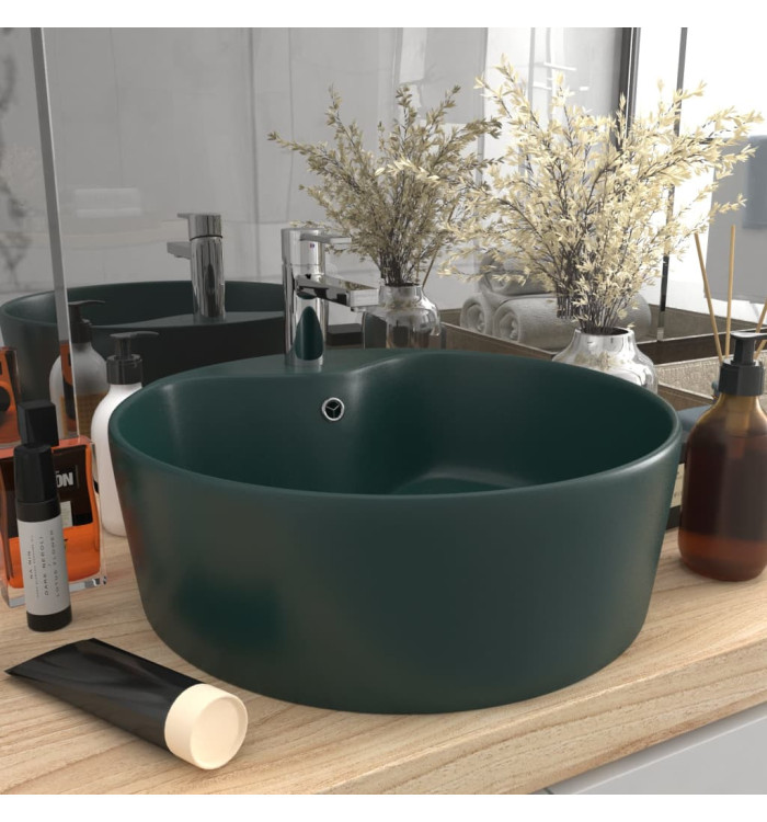 Lavabo de luxe avec trop-plein Vert foncé mat 36x13cm Céramique | Mobilier & Déco