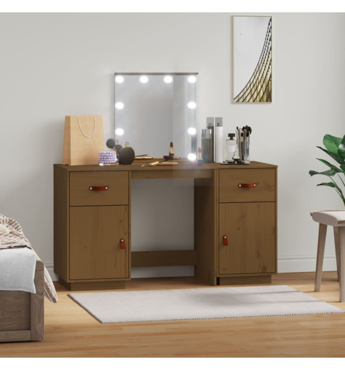Ensemble de coiffeuse avec LED Marron miel Bois de pin solide | Mobilier & Déco