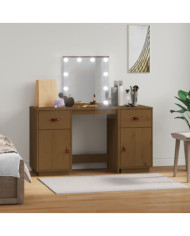 Ensemble de coiffeuse avec LED Marron miel Bois de pin solide | Mobilier & Déco