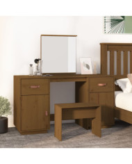 Ensemble de coiffeuse et miroir Marron miel Bois de pin solide | Mobilier & Déco