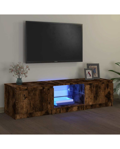 Meuble TV avec lumières LED Chêne fumé 140x40x35,5 cm | Mobilier & Déco