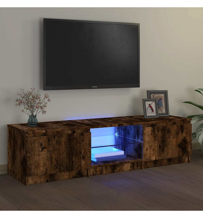 Meuble TV avec lumières LED Chêne fumé 140x40x35,5 cm | Mobilier & Déco
