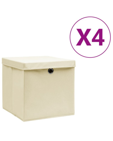 Boîtes de rangement avec couvercles 4 pcs 28x28x28 cm Crème | Mobilier & Déco