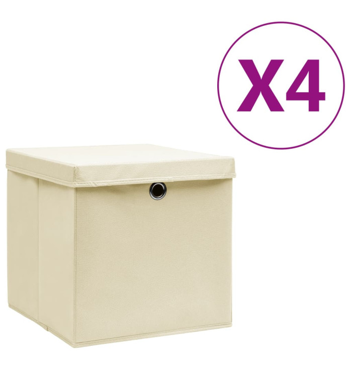 Boîtes de rangement avec couvercles 4 pcs 28x28x28 cm Crème | Mobilier & Déco