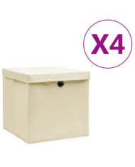 Boîtes de rangement avec couvercles 4 pcs 28x28x28 cm Crème | Mobilier & Déco