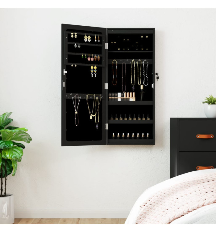 Armoire à bijoux avec miroir et éclairage LED mural noir | Mobilier & Déco