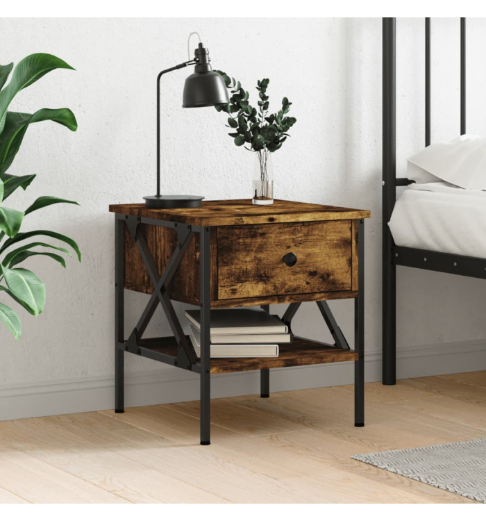 Table de chevet chêne fumé 40x42x45 cm bois d'ingénierie | Mobilier & Déco