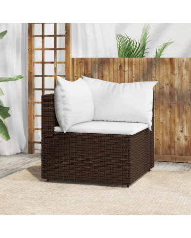 Canapé d'angle de jardin avec coussins marron résine tressée | Mobilier & Déco