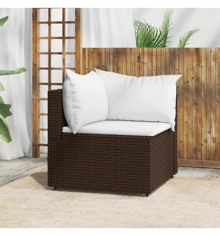 Canapé d'angle de jardin avec coussins marron résine tressée | Mobilier & Déco