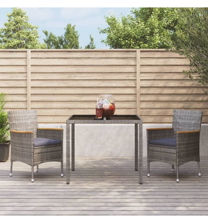 Ensemble à manger de jardin 3 pcs coussins gris résine tressée | Mobilier & Déco