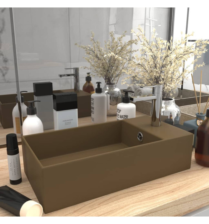Lavabo de salle de bain avec trop-plein Céramique Crème mat | Mobilier & Déco