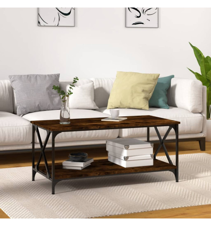 Table basse Chêne fumé 100x50x45 cm Bois d'ingénierie et fer | Mobilier & Déco