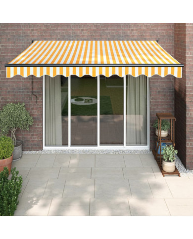 Auvent rétractable jaune et blanc 3,5x2,5 m tissu et aluminium | Mobilier & Déco