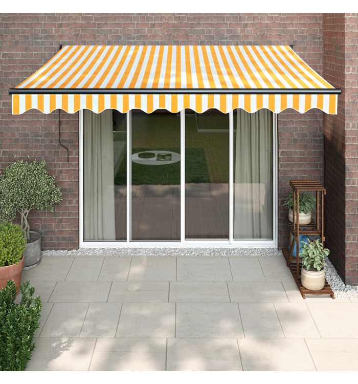 Auvent rétractable jaune et blanc 3,5x2,5 m tissu et aluminium | Mobilier & Déco