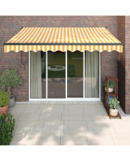 Auvent rétractable jaune et blanc 3,5x2,5 m tissu et aluminium | Mobilier & Déco