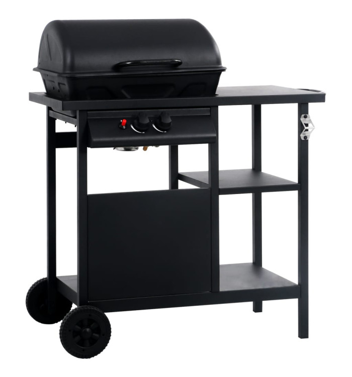Barbecue à gaz avec table latérale à 3 niveaux Noir | Mobilier & Déco